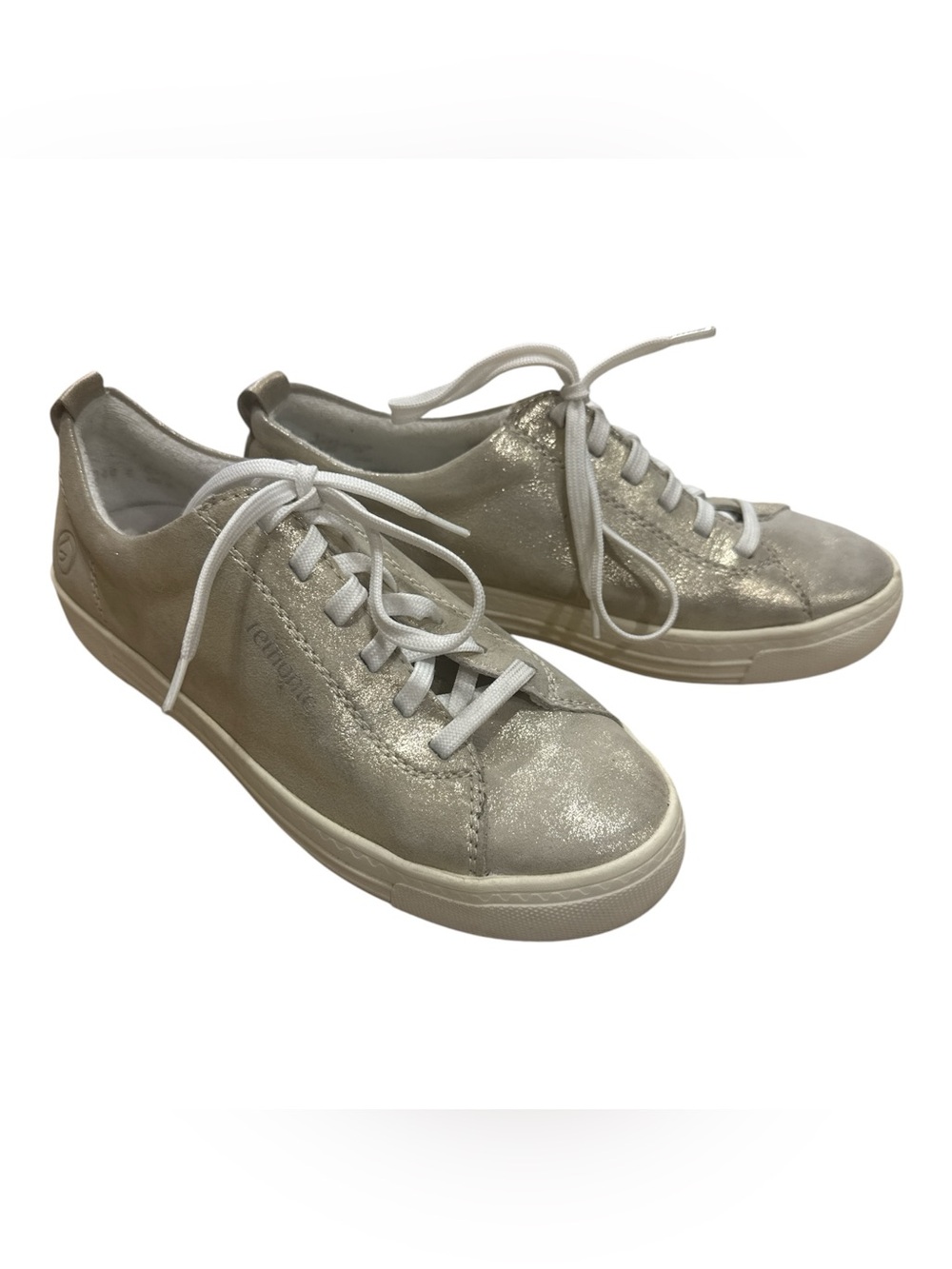 Remonte Metallic Silver Leather Lace-Up Sneakers for Women